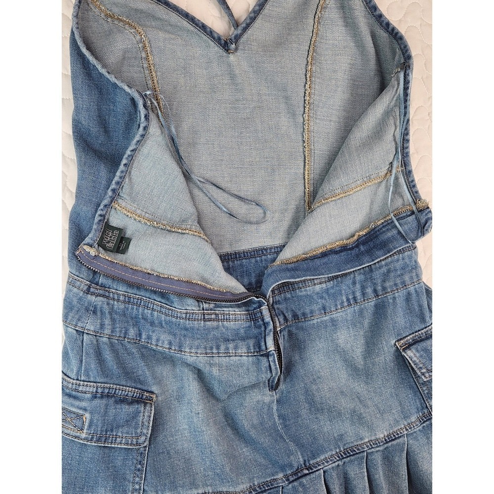 SMALL Denim TENNIS DRESS Halter Mini Schoolgirl Pleated Blue Jean WESTERN punk - Picture 7 of 7